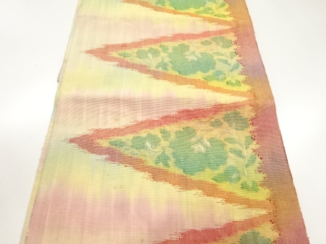 アンティーク　手織り紬草花模様織出し名古屋帯